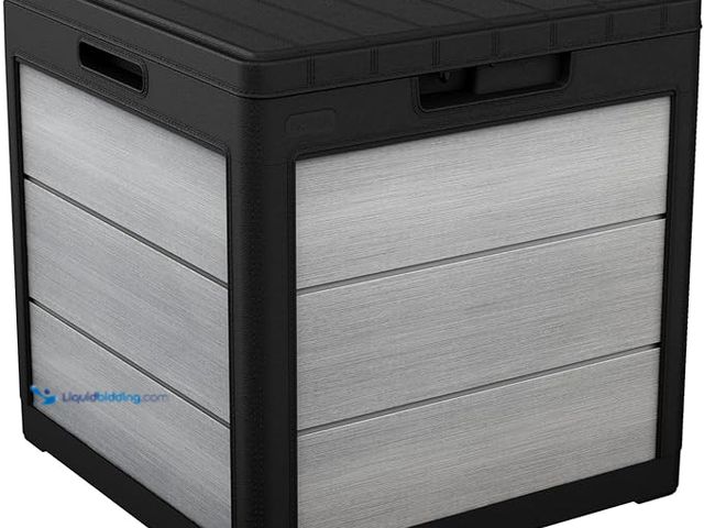 Lot 49-5417181 - Keter Denali 30 Gallon Resin Outdoor Storage Box and Patio Furniture Side Table for Pool and Garden ...