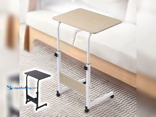 Lot 49-5416275 - Small Desk with Wheels, Mobile TV Dinner Tray Slide Table for Bed Sofa Tray, 23.6" Wide, Adjustable ...