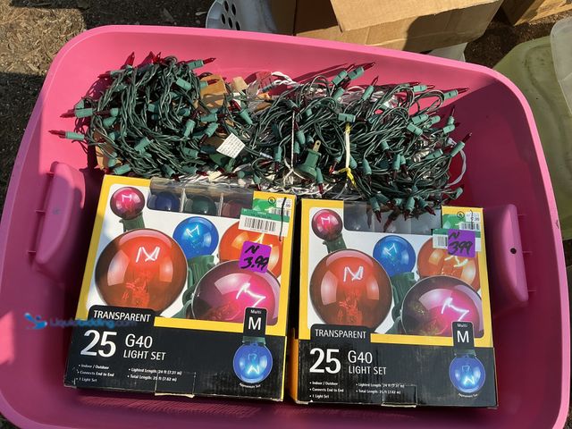 Lot 49-1817647 - One box 2 totes full of new and used Christmas lights