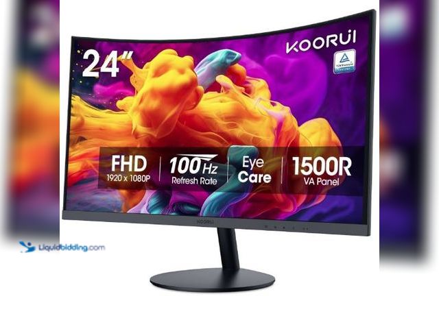 Lot 49-5436366 - KOORUI 24 inch Curved Monitor, Full HD 1080P Curved Computer Monitor, 100Hz 1500R PC Screen, TÜV Rhe...