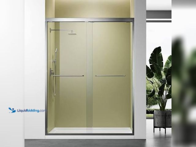 Lot 49-5580745 - Brushed Nickel Glass Shower Door. 48'' W x 72''H. Has hardware and attachments.