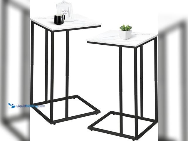 Lot 49-5483732 - C Shaped Side Table Set of 2, Marble End Table for Sofa and Bed, Couch Table That Slide Under, Snack...
