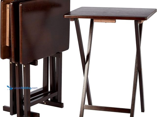 Lot 49-5546195 - Amazon Basics Portable Foldable TV Tray Table with Storage Rack, Space-Saving Design, Sturdy Wood, 1...