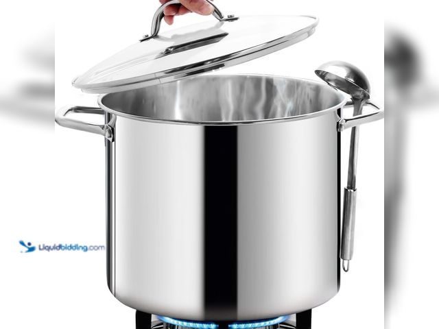 Lot 49-5520494 - HOMICHEF Commercial Grade LARGE STOCK POT 20 Quart With Lid - Nickel Free Stainless Steel Cookware -...