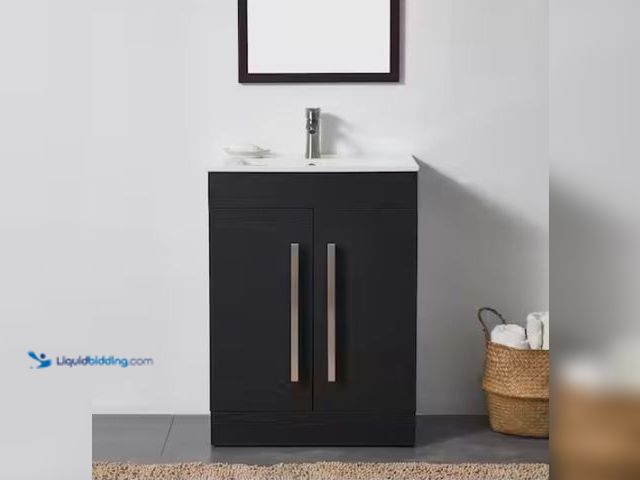 Lot 49-1578408 - 24 in. W x 16 in. D x32 in. H 2 Doors Bathroom Vanity in Black, Model # COM-US10BMS-61E-410, Used, S...
