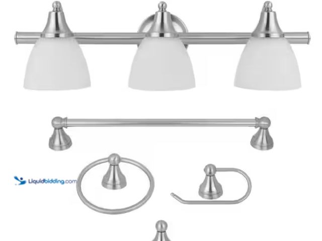 Lot 49-1623807 - Globe Electric Estoril 24 in. 3-Light Brushed Steel Vanity Light with Frosted Glass Shades for Bathr...