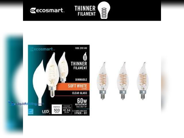Lot 49-3565663 - EcoSmart 60-Watt Equivalent BA11 Dimmable E12 Candelabra Fine Bendy Filament LED Vintage Edison Ligh...