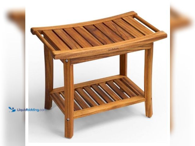 Lot 49-3473737 - Premium 22" Teak Shower Bench with Handles, Waterproof Teak Shower Stool, Wooden Stool for Bathroom,...