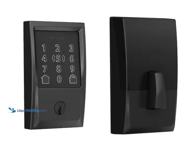 Lot 49-3471568 - Schlage Century Matte Black Electronic Encode Plus Smart Wi-Fi Deadbolt with Alarm, Model # BE499WB ...