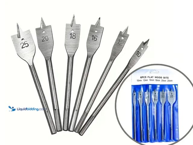 Lot 49-1814177 - New (6pcs) Triple Point Woodworking Flat Drill Woodworking Drill Bits