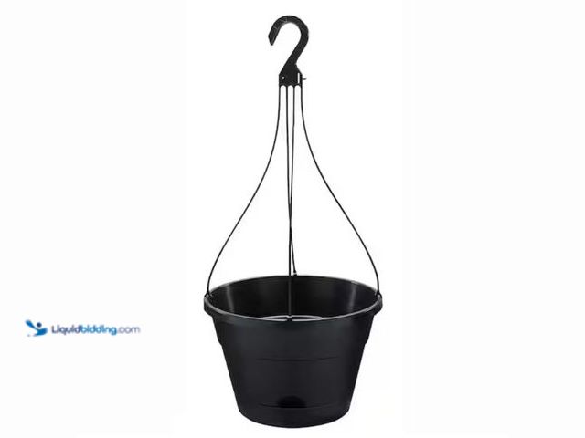 Lot 49-2001526 - Lot of (3) Vigoro Newbury Medium 12.75 in. 7 qt. Black Resin Self-Watering Hanging Basket Outdoor Pl...