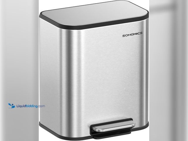 Lot 49-5409798 - SONGMICS Kitchen Trash Can, 5.2-Gallon (20L) Garbage Can with Lid, Stainless Steel, Soft Close and S...