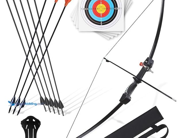 Lot 49-3480495 - CrazyMouse Bow and Arrow for Teens Beginners Adults Recurve Bow Set 8 Arrows 5 Target Face Archery L...