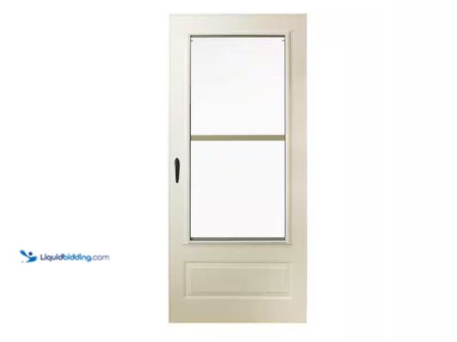 Lot 49-1624609 - Anderson 300 Series 32 in. x 80 in. Almond Universal 3/4 Light Mid-View Aluminum Storm Door with Bla...