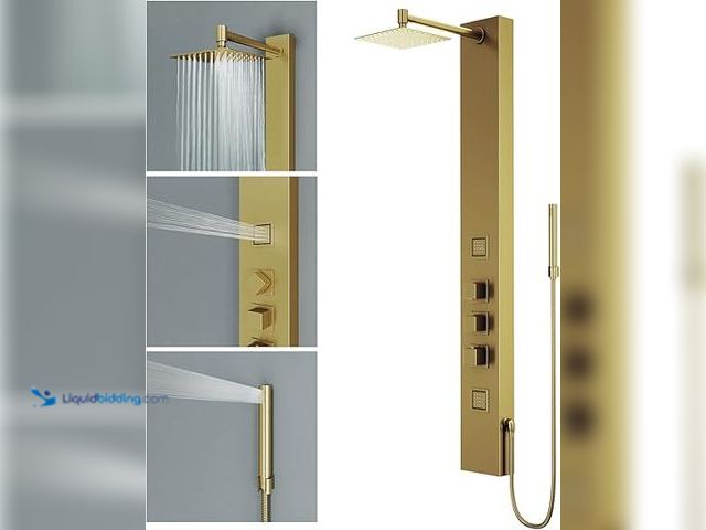 Lot 49-5461040 - VIGO Rector 55" H x 6" W 2-Jet Shower Panel System with Square Head and Hand Shower Wand in Matte Br...