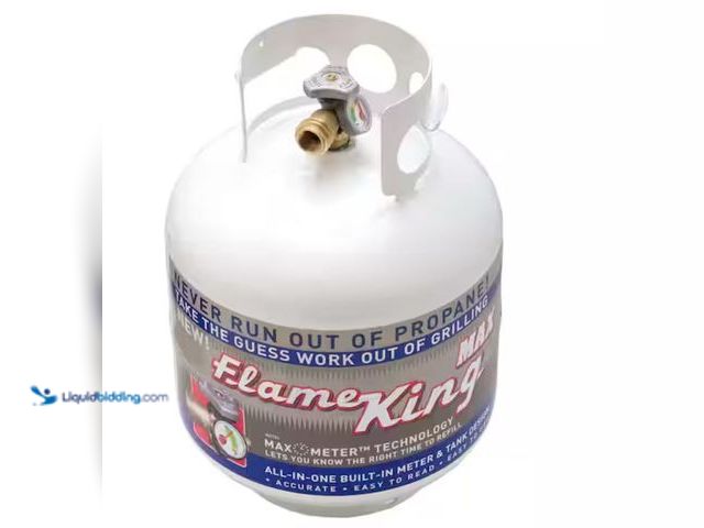 Lot 49-1623853 - Flame King 20 lb. Empty Propane Cylinder with Overflow Protection Device and Built-in Gauge, Model #...