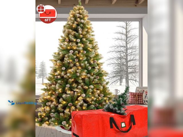Lot 49-1547287 - Yexmas 6ft Pre-Lit Christmas Tree, 8 Modes LED Lights, Artificial Xmas Tree with Large Storage Bag, ...