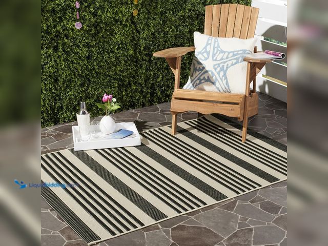 Lot 49-5541352 - SAFAVIEH Washable Rug Outdoor Courtyard Collection - 5'3" x 7'7", Black & Bone, Non-Shedding & Easy ...