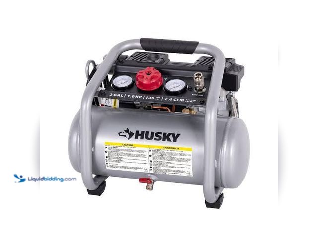 Lot 49-3565807 - Husky 2 Gal. 135 PSI Portable Electric Oil-Free Quiet Jobsite Air Compressor with Dual Pressure Gaug...