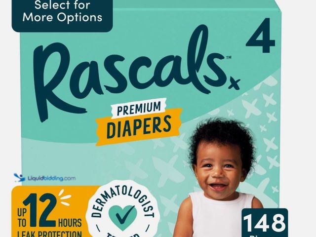 Lot 49-5545789 - ZURU 93918 Rascals Premium Absorbent Baby Diapers Size 4, Unisex, 148 Count, Factory Sealed