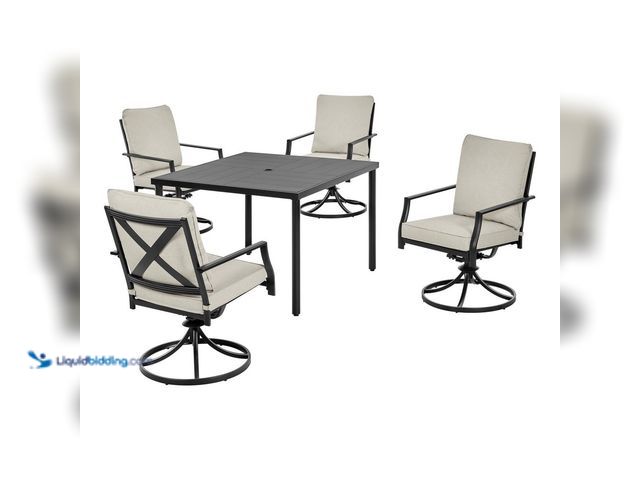 Lot 49-2021772 - Hampton Bay Cookson Black 5-Piece Metal Outdoor Dining Set with Cushion Guard Putty Beige Cushion. M...