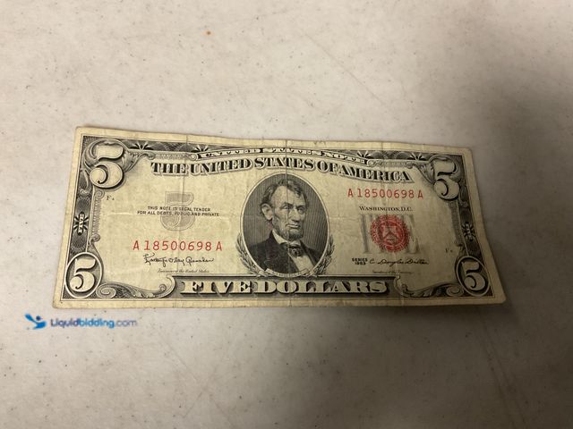 Lot 49-1830736 - 1963 RED SEAL UNITED STATES 5 DOLLAR BANKNOTE BILL #COINS0219