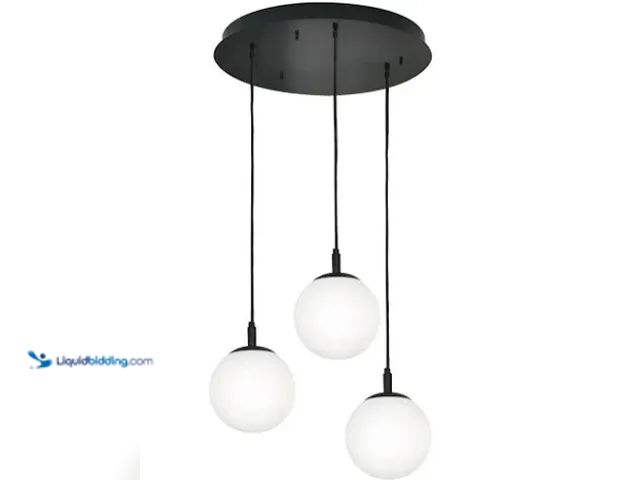 Lot 49-3566117 - 3 Pendant Globe Lights. White/Cream Bulbs with black wires and hardware. Unused with attachments and...
