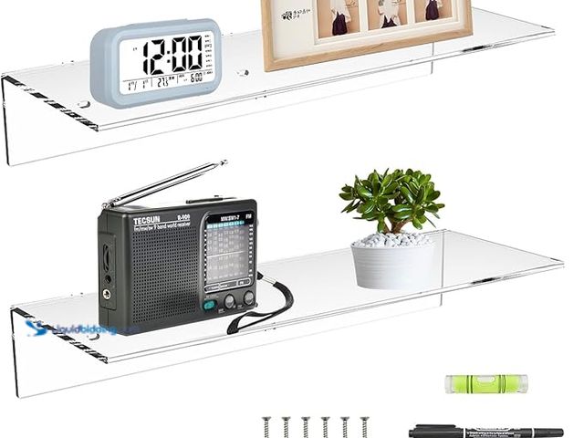 Lot 49-3482736 - Sezanrpt 20 Inches Acrylic Wall Shelves 2 Pack, Floating Shelf for Wall Mounting, Acrylic Display Le...