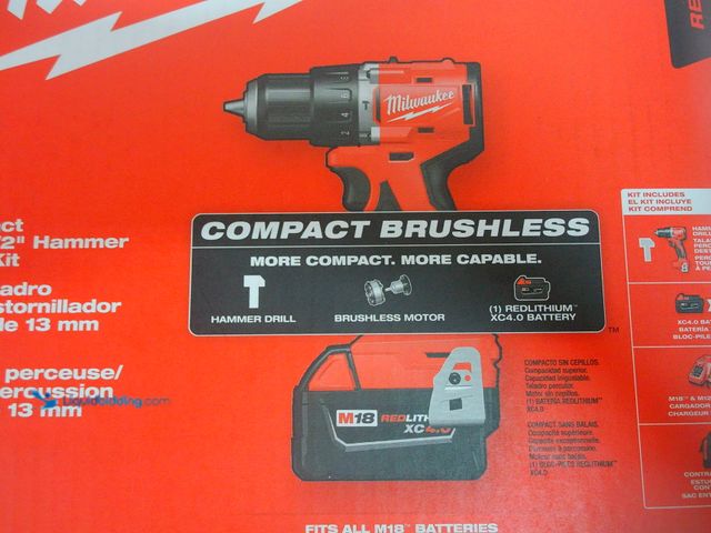 Lot 49-1629222 - Milwaukee M18 18V Lithium-Ion Brushless Cordless 1/2 in. Compact Hammer Drill/Driver Kit, Model # 36...