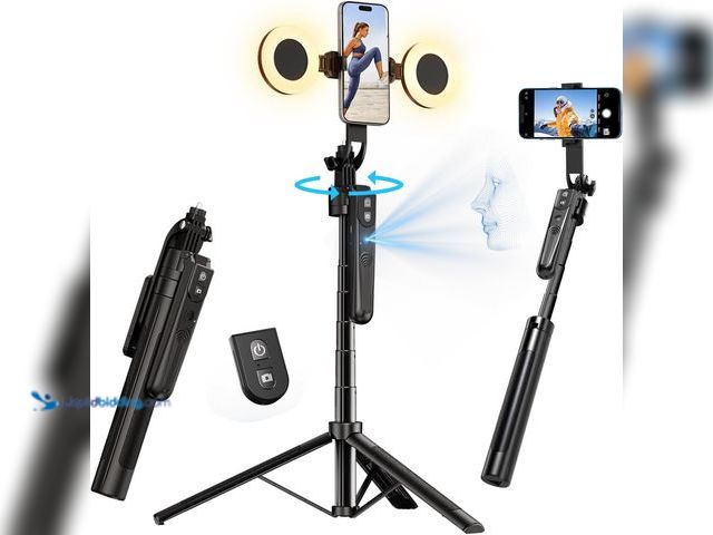 Lot 49-5453724 - Selfie Stick Tripod for iPhone with Light, No App, 360° Rotation Tripod That Follows Your Movement w...