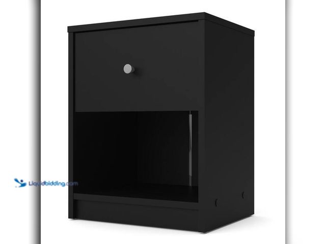 Lot 49-2021758 - Portland Black 1-Drawer Nightstand. Model # 7033186. MSRP $40. New.