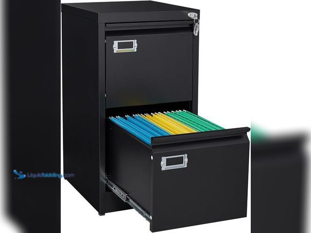 Lot 49-5408580 - 2 Drawer File Cabinet with Lock and Tag,Narrow Two Drawer Filing Cabinet. Unused