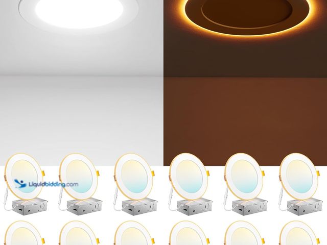 Lot 49-5406673 - Amico 12 Pack 6 Inch 5CCT LED Recessed Ceiling Light with Night Light, 2700K/3000K/3500K/4000K/5000K...