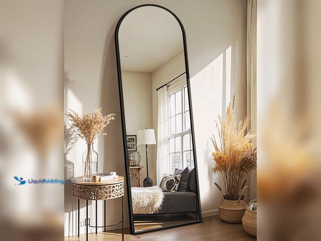 Lot 49-5556014 - Arched Full Length Mirror with Stand, Black Floor Mirror | Aluminium alloy frame with HD float glass...