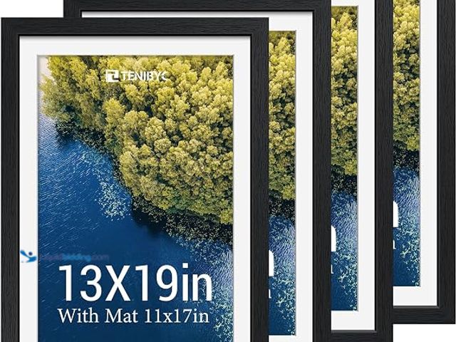 Lot 49-5553218 - 13x19 Picture Frame Set - 4 Pack, Black Wood Photo Frames - Tempered Glass - Displays Photos 11x17 w...