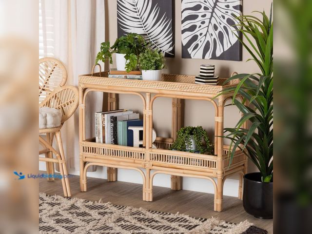 Lot 49-5414711 - Lombok 39.25 in. Natural Rattan Rectangle Wicker Top Console table Model # 226-13122-HD unused