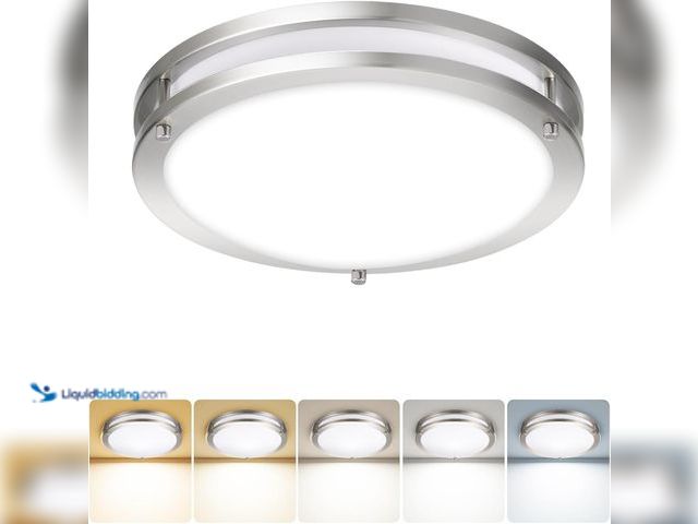 Lot 49-5437996 - Sofiton 16 in. Modern Double Ring 5CCT Selectable LED Flush Mount Ceiling Light Fixture Brushed Nick...