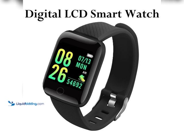 Lot 49-1616204 - Waterproof Smart Watch with Digital LCD Screen Black Case with Red Silicone Band - NEW - Works with ...