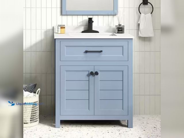 Lot 49-1569120 - Home Decorators Collection Hanna 30 in. Single Sink Spruce Blue Bath Vanity with White Engineered St...