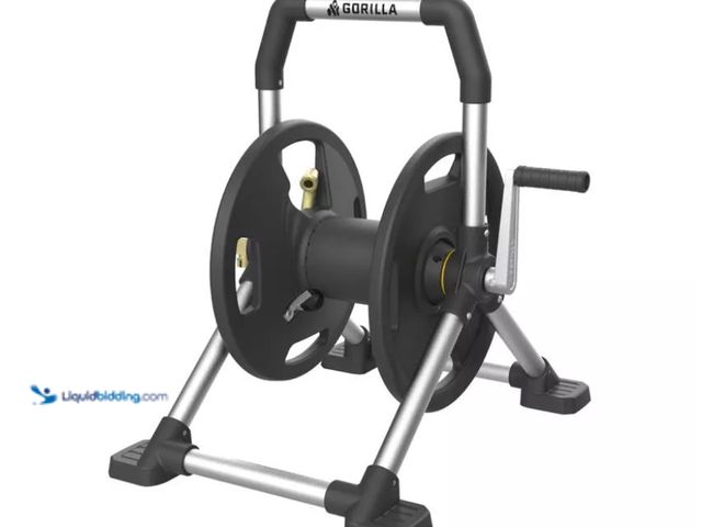 Lot 49-5556964 - Gorilla Carts 150 ft. Black/Gray Retractable Free Standing Hose Reel Cart. UPC: 722571014988. Unused