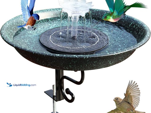 Lot 49-5445940 - Deck Mounted Bird Bath,Dual Purpose Hummingbird Bath and Bird Feeder for Outside,Solar Bird Bath Fou...