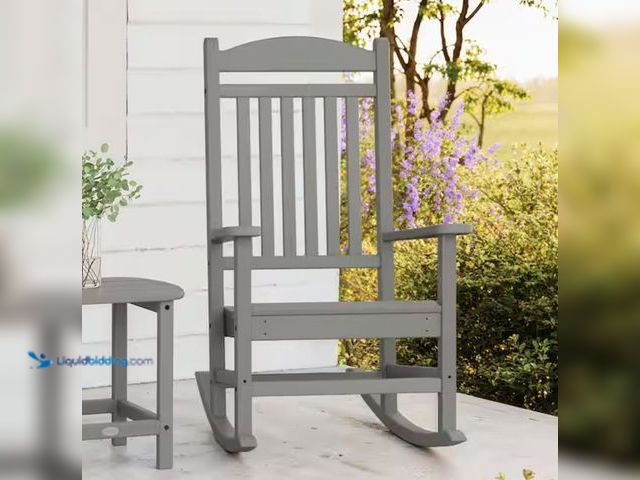 Lot 49-2005531 - POLYWOOD Grant Park Plastic Outdoor Rocking Chair in Slate Grey, Model # R105GY, Unused, Has attachm...
