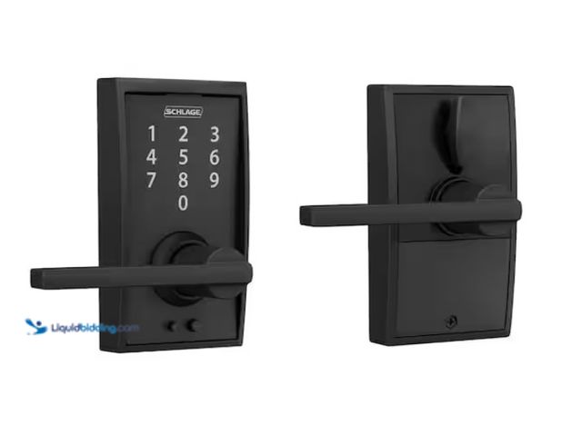 Lot 49-1578071 - Schlage Century Matte Black Touch Keyless Touchscreen Door Lock with Latitude Handle, Model # FE695 ...