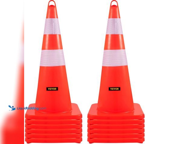 Lot 49-5483989 - VEVOR Safety Cones, 12 x 28" Traffic Cones, PVC Orange Construction Cones, 2 Reflective Collars Traf...