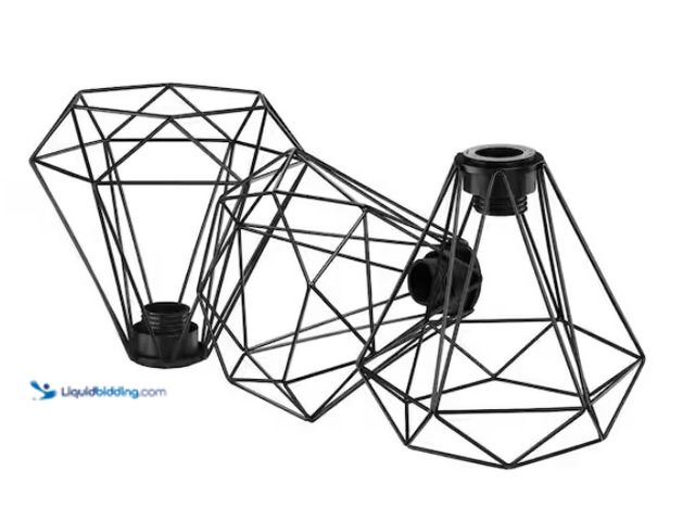 Lot 49-1567956 - (3-Pack) Hukoro Ding 8 in. Metal Wire Cage Black Pendant Lamp Shade with 2.25 in., Lip Fitter Not In...