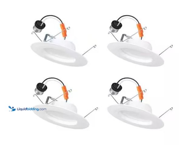 Lot 49-1630784 - Commercial Electric 4-Pack 5/6 in. Integrated LED Recessed Retrofit Light Trim with Selectable Color...