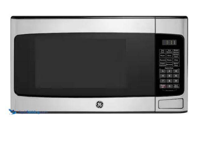 Lot 49-1577034 - GE 1.1 Cu. Ft. Capacity Countertop Microwave Oven, Model # GCST11N1WSS, Unused, Shipping Damage.   R...