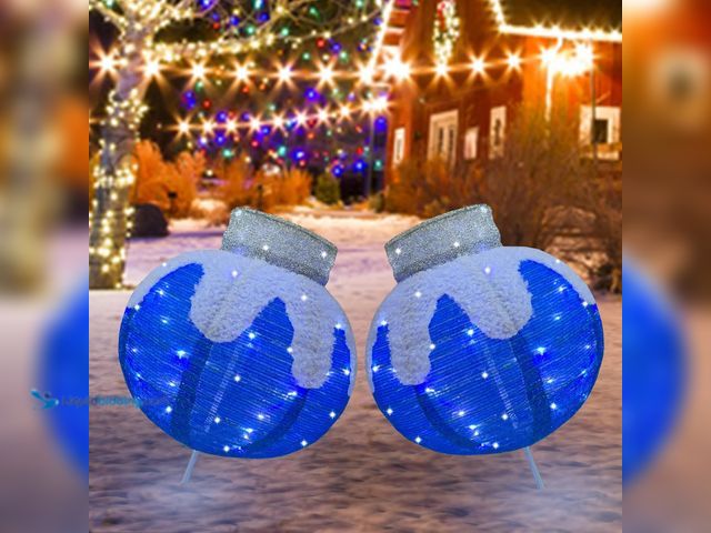 Lot 49-5461243 - Lighted Christmas Balls Outdoor Decorations, 2pcs Pop-Up Blue Christmas Décor Balls Prelit 160 Light...