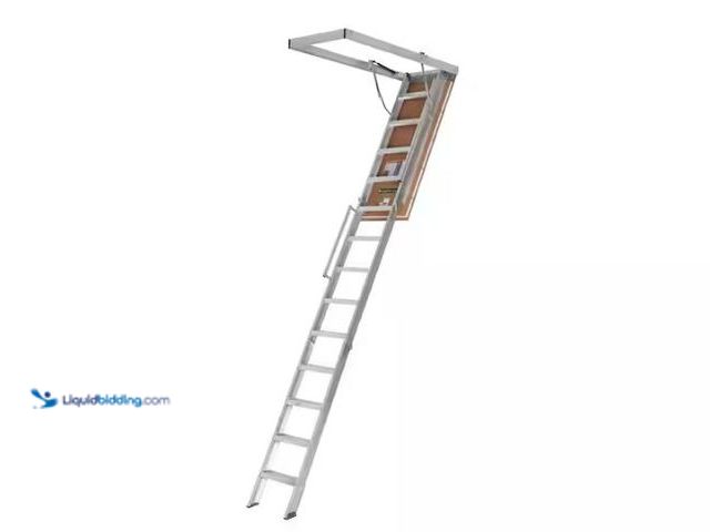 Lot 49-1577109 - Louisville Ladder Energy Efficient 10 ft.- 12 ft., 22.5 in. x 63 in. Insulated Aluminum Attic Ladder...