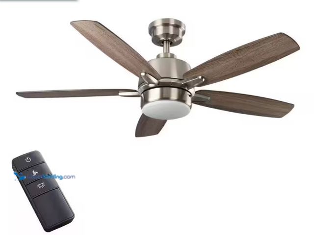 Lot 49-1515787 - Home Decorators Collection Fawndale 46 in. Indoor Integrated LED Brushed Nickel Ceiling Fan with 5 R...